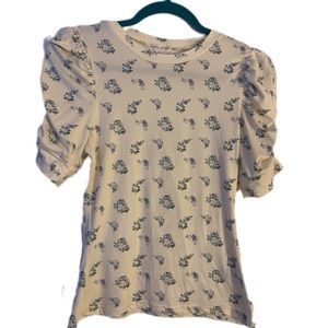 Blue Floral Puff Sleeve Blouse Coquette